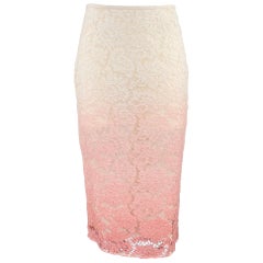 BURBERRY PRORSUM Size 4 Pink White Floral Pencil Guipure Lace Ombré Skirt