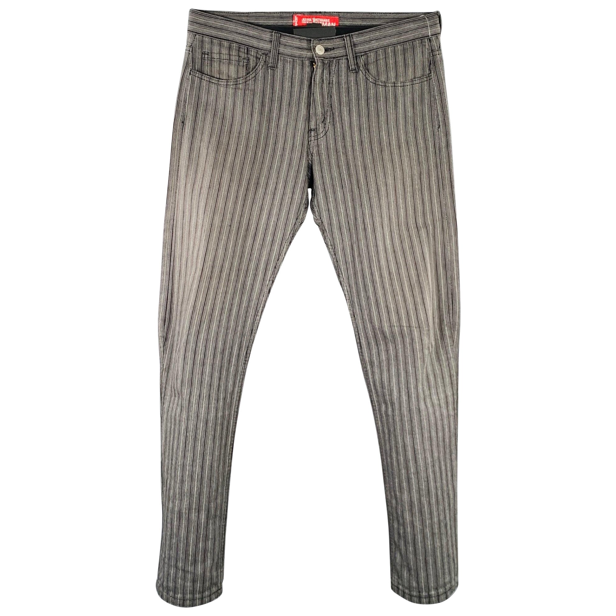 JUNYA WATANABE Taille M - Jean à cinq poches en coton à rayures grises et noires en vente