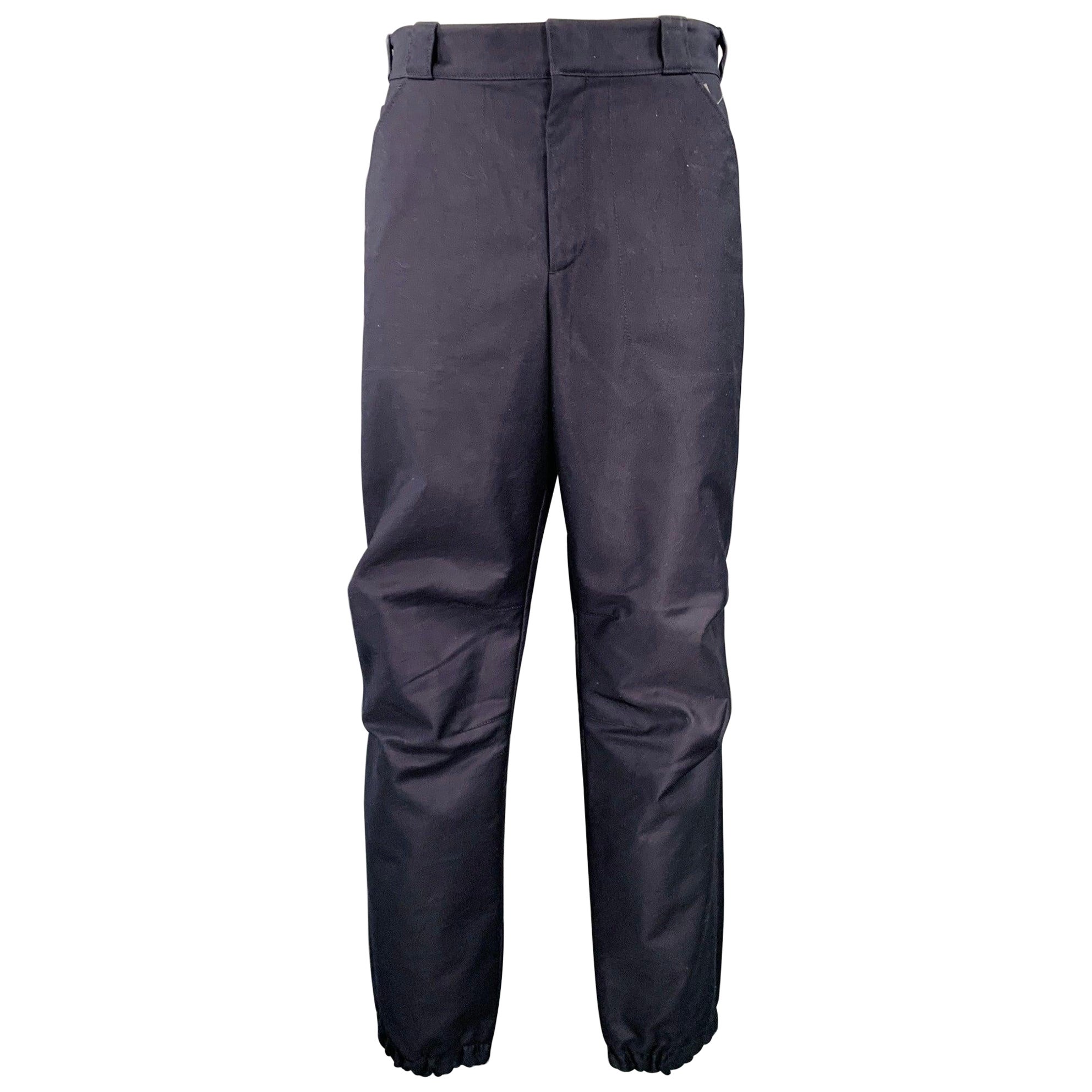 PRADA Taille 34 Pantalon décontracté en sergé de coton marine à poignets élastiques