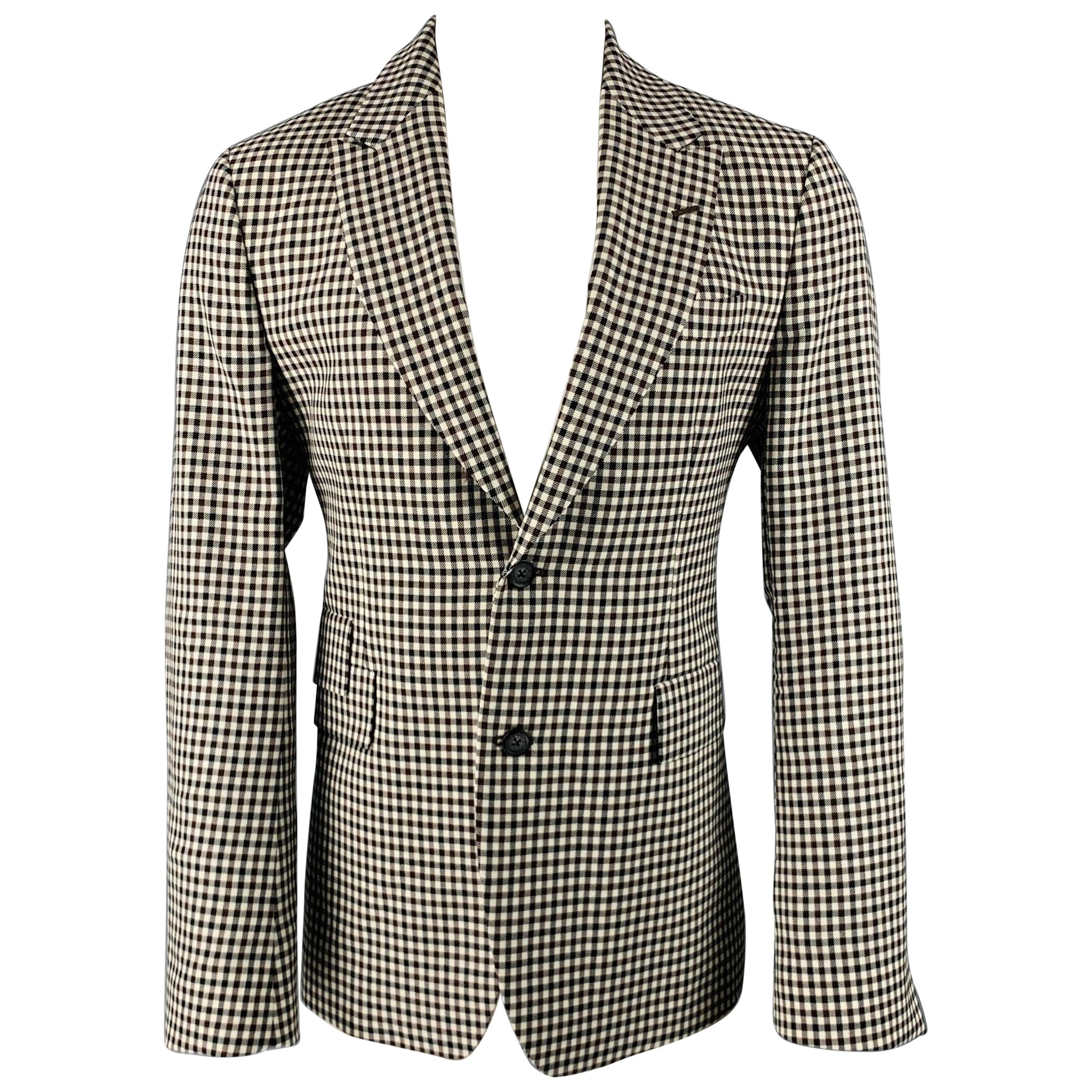 PAUL SMITH Größe 40 Weiß Schwarz Braun Karierter Wollmantel