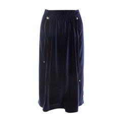 Carven Astral Blue Velvet Coulisse Pleated Skirt L