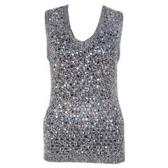Zac Posen Grey Sequin Paillette Embellished Knit Vest L