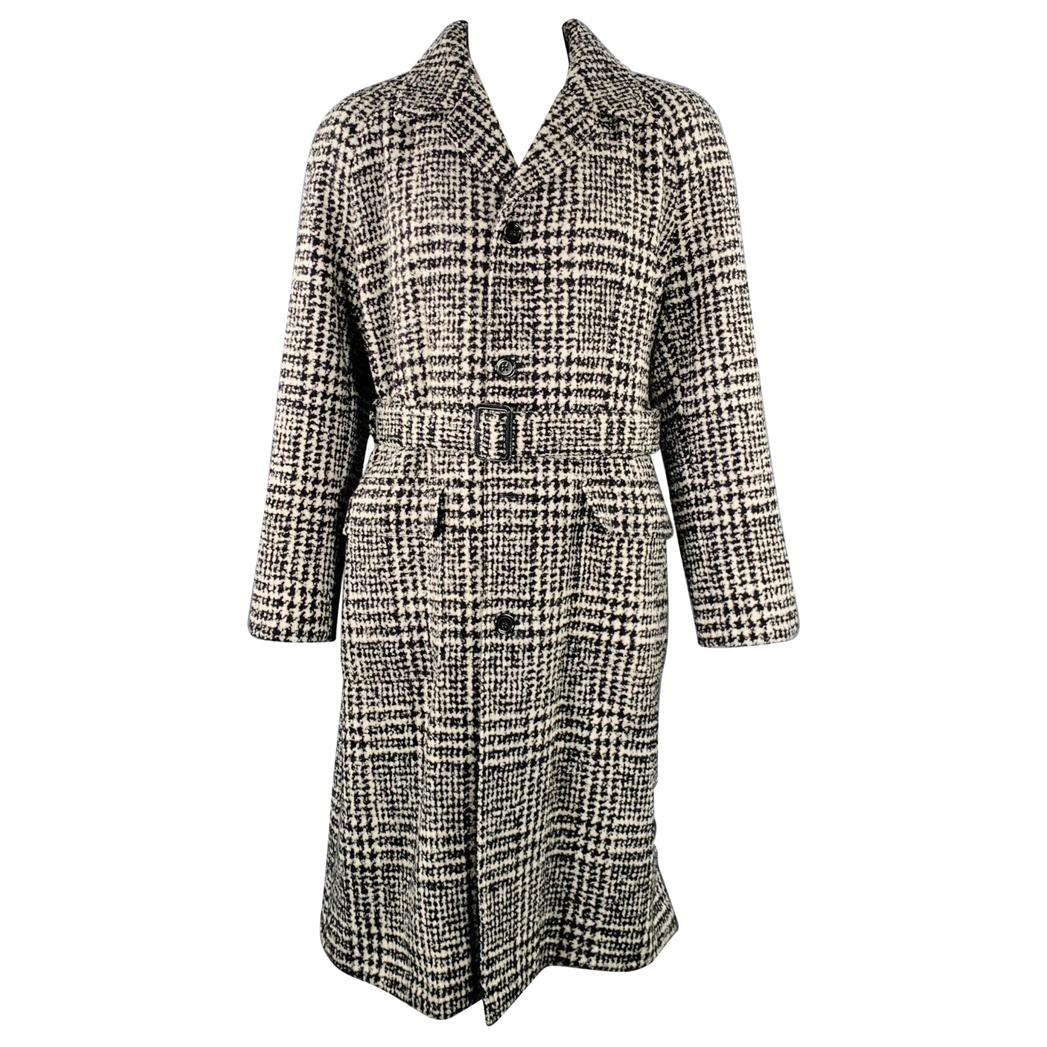DOLCE & GABBANA Size 44 Black White Plaid Wool Blend Oversized Coat For Sale