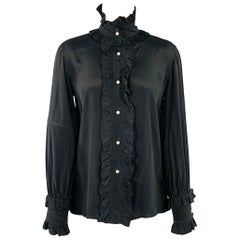 PHILOSOPHY di LORENZO SERAFINI Size 2 Black Acetate Silk Ruffled Blouse