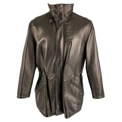 ARMANI COLLEZIONI Size 38 Black Solid Leather Drawstring Jacket