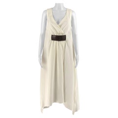 BRUNELLO CUCINELLI Größe S Weiß Braun Viskose Leinen Gürtelkleid