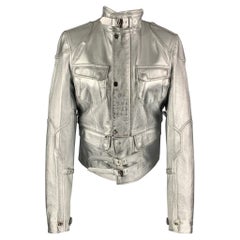 RALPH LAUREN Black Label Size M Silver Leather Metallic Lambskin Jacket