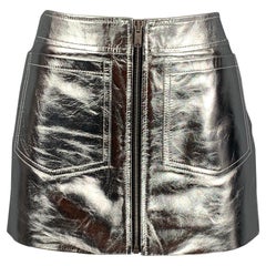 SAINT LAURENT 2022 Größe 4 Silberner Leder-Minirock mit hoher Taille und hoher Taille