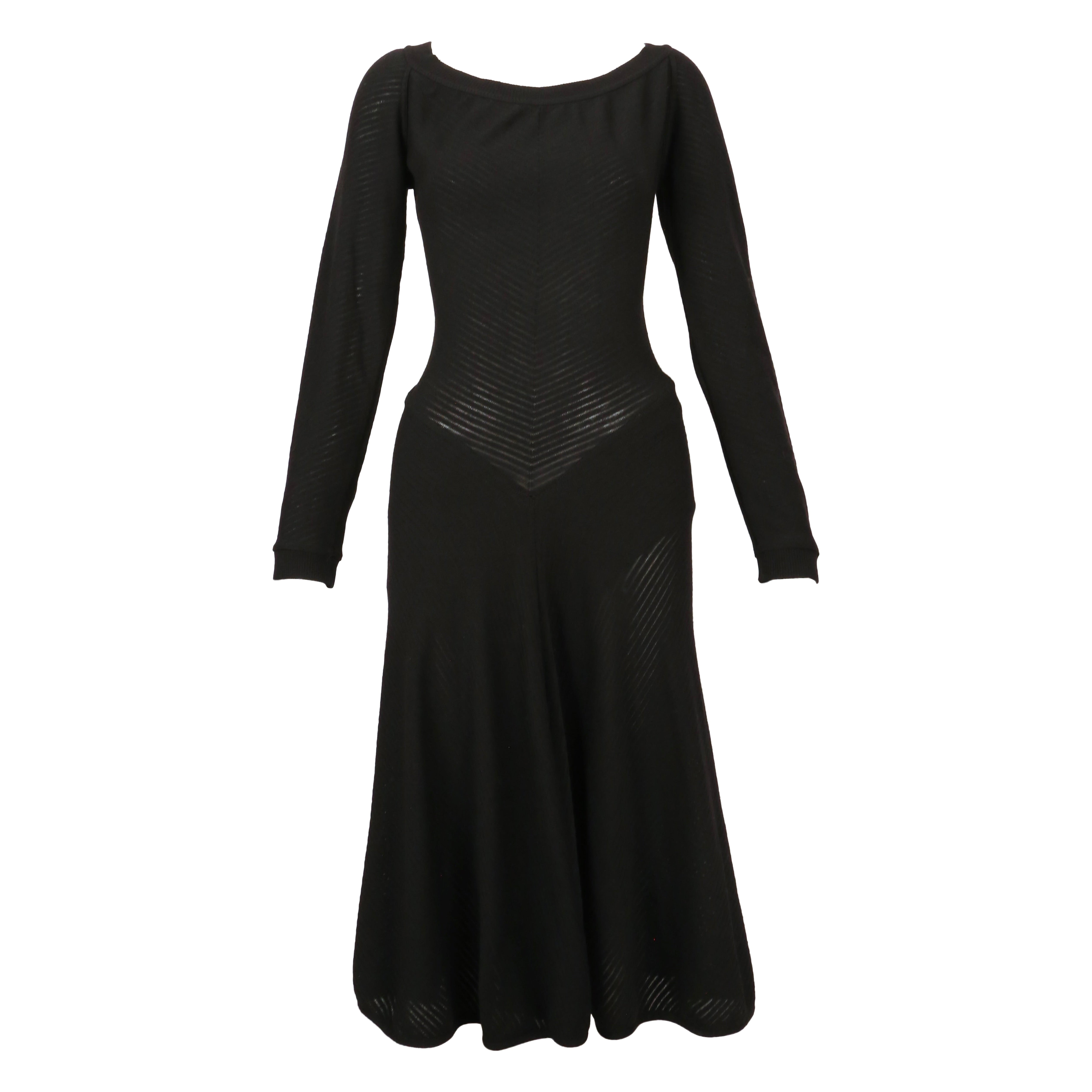 1989 AZZEDINE ALAIA semi-sheer black ribbed dress with ruched back For Sale