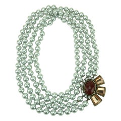 GERARD YOSCA Pearl Opera Length Necklace With Rhinestone Decoration