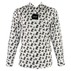 COMME des GARCONS HOMME Größe L Mickey Mouse Weiß Schwarzes langärmeliges Baumwollhemd mit langen Ärmeln
