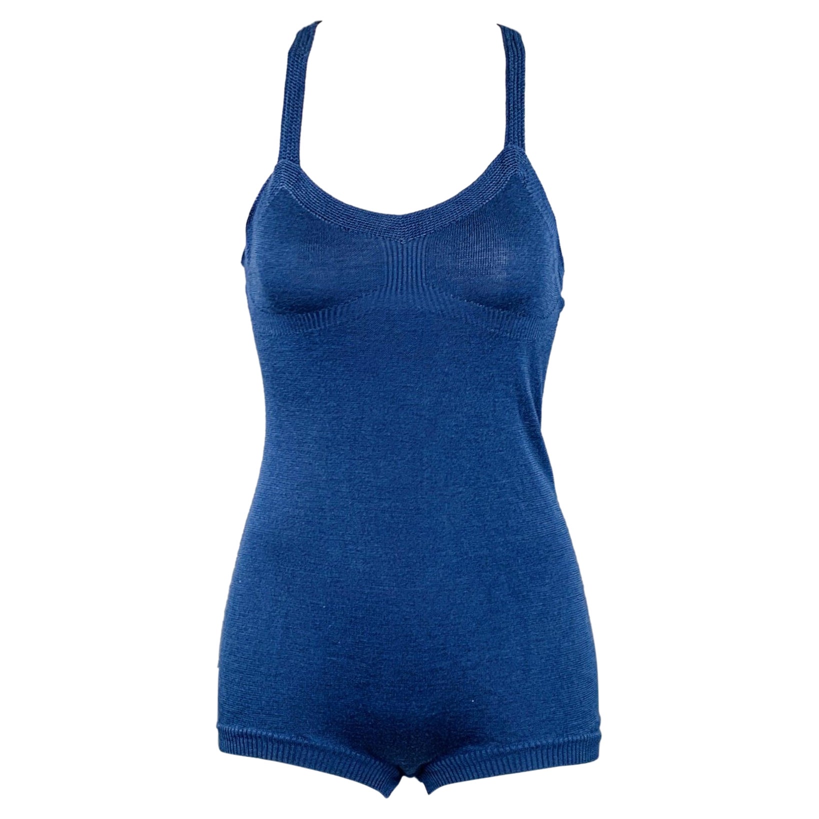 DRIES VAN NOTEN Size S Blue Silk Knit Cross Back Bodysuit Casual Top For Sale