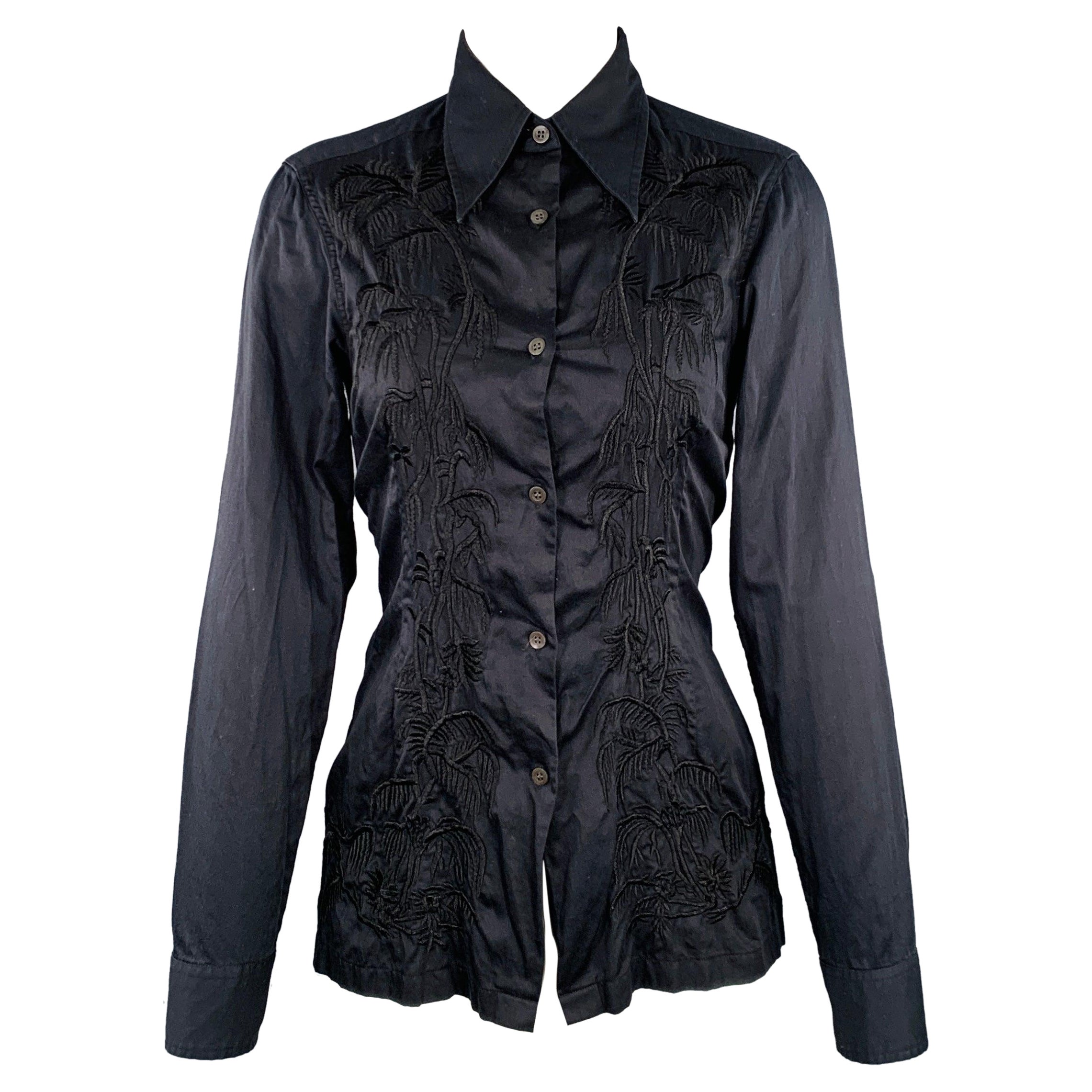 Dries van Noten Taglia XS Camicia a maniche lunghe in cotone nero ricamato