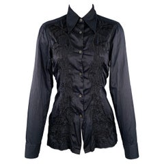 DRIES VAN NOTEN Taille XS Chemise à manches longues en coton brodé noir