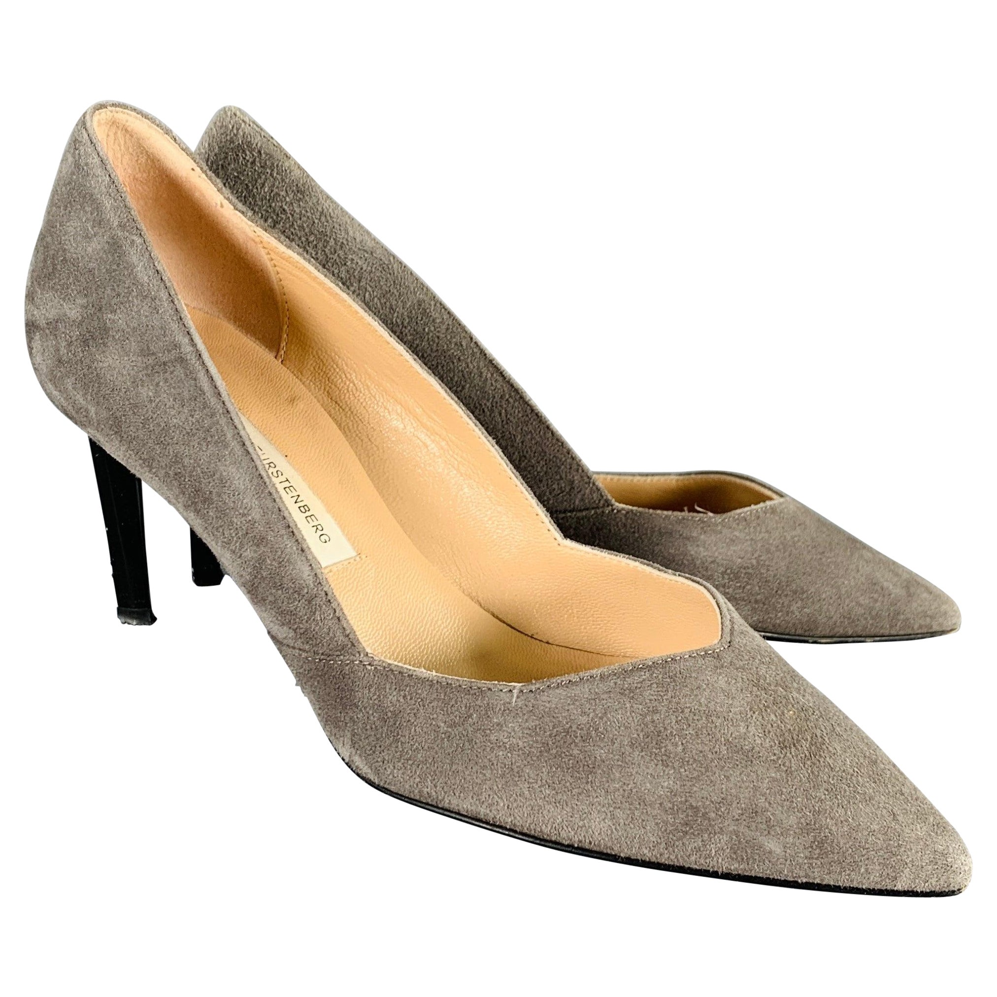 DIANE VON FURSTENBERG Size 6 Grey Black Suede Pointed Toe Pumps