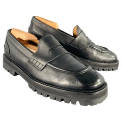 DRIES VAN NOTEN Größe 10 Schwarze Penny Loafers aus Leder