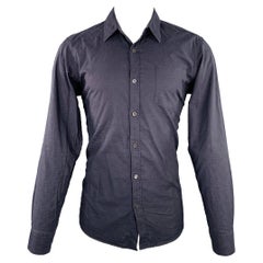 DRIES VAN NOTEN Size M Black Textured Cotton One Pocket Long Sleeve Shirt
