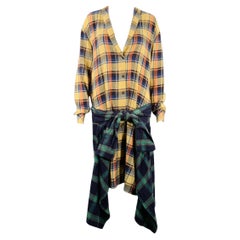 DRIES VAN NOTEN Größe 4 Gelbes mehrfarbig kariertes Hemdkleid aus Baumwolle