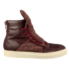 KRIS VAN ASSCHE Size 9 Burgundy Mixed Fabrics Leather High Top Sneakers
