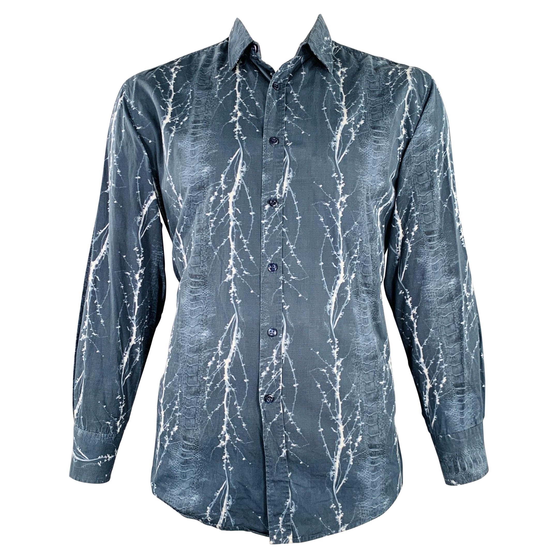 LIBERTY OF LONDON - Camicia a maniche lunghe in cotone astratto bianco marina taglia XL