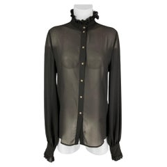 JOHN RICHMOND Camicetta a collo alto in poliestere nero con volant taglia 6