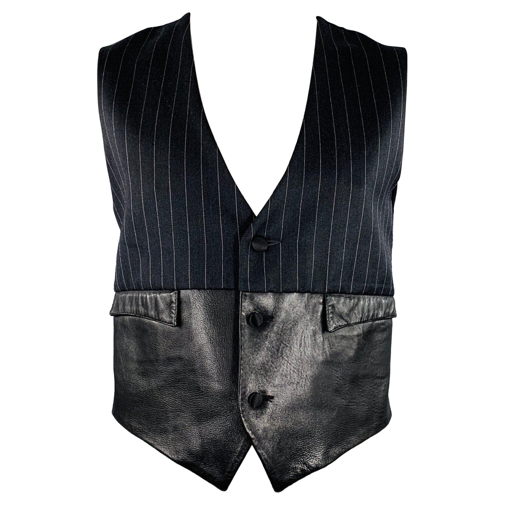 JOHN RICHMOND Talla XL Negro Gris A Rayas Lana Tejidos Mixtos Chaleco en venta