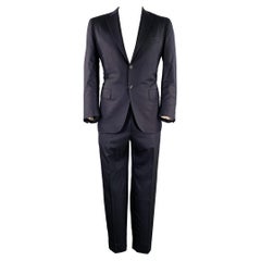 KITON Taille L Costume en laine marine à revers échancré
