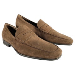 TOD'S Size 10.5 Dark Brown Suede Penny Slip On Loafers