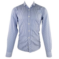 DRIES VAN NOTEN Size M Navy White Stripe Peter Pan Collar Long Sleeve Shirt