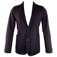 TS (S) Taille S Veste en laine mélangée à rayures bourgogne et marine