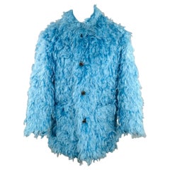 DRIES VAN NOTEN FW22 Taglia M Cappotto blu in misto mohair testurizzato