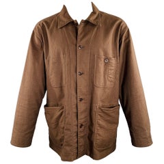 TS (S) Size M Brown Stripe Cotton Blend Oversized French Chore Jacket (veste de sport surdimensionnée en coton mélangé à rayures)