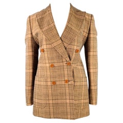 DRIES VAN NOTEN Talla 10 Marrón Óxido Algodón Mezcla Lino Plaid Chaqueta Blazer