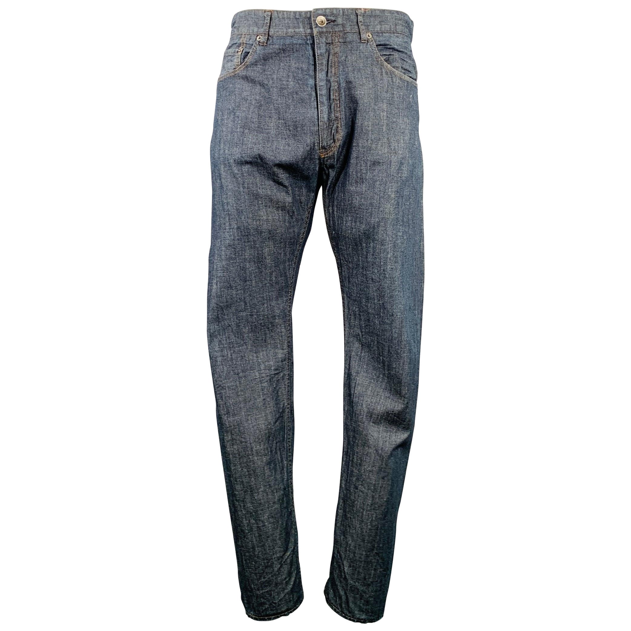 ENGINEERED GARMENTS Size 34 Blue Contrast Stitch Cotton 5 Pocket Jeans For Sale