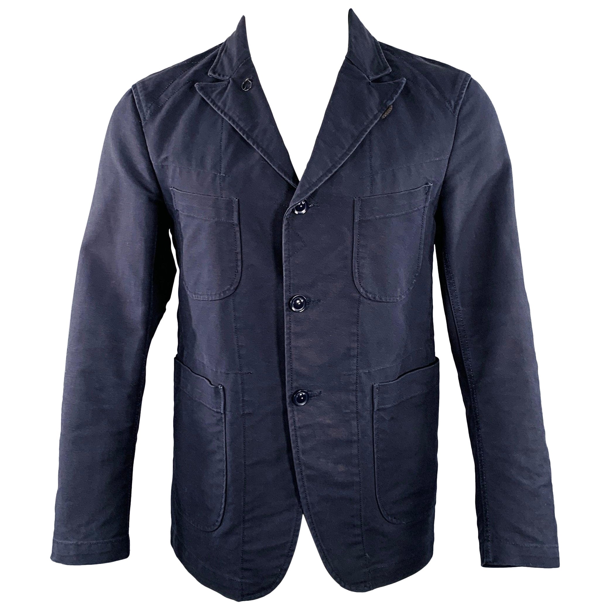 ENGINEERED GARMENTS Size S Navy Cotton Peak Lapel Jacket For Sale