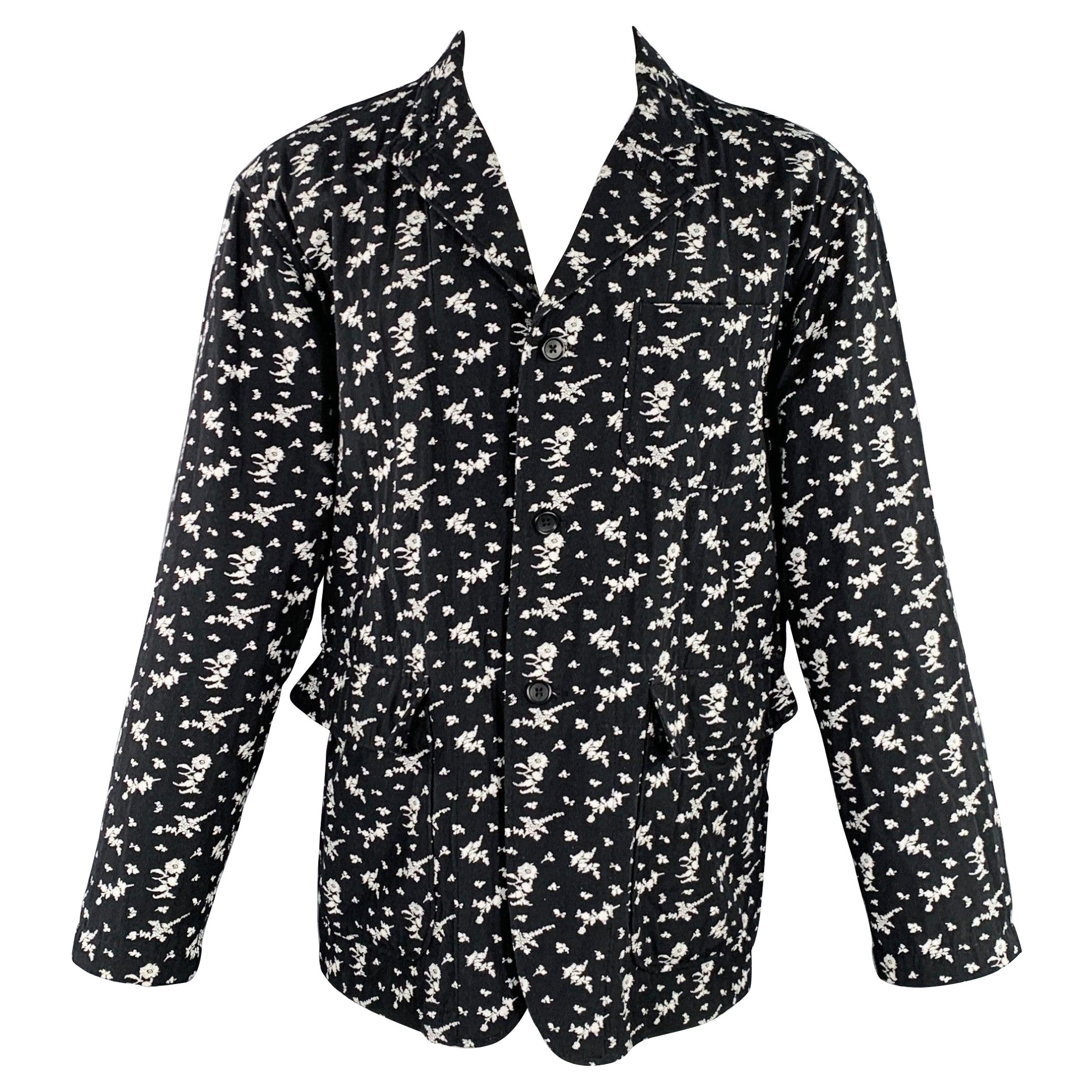 ENGINEERED GARMENTS Size M Black White Cotton Blend Floral Jacket For Sale