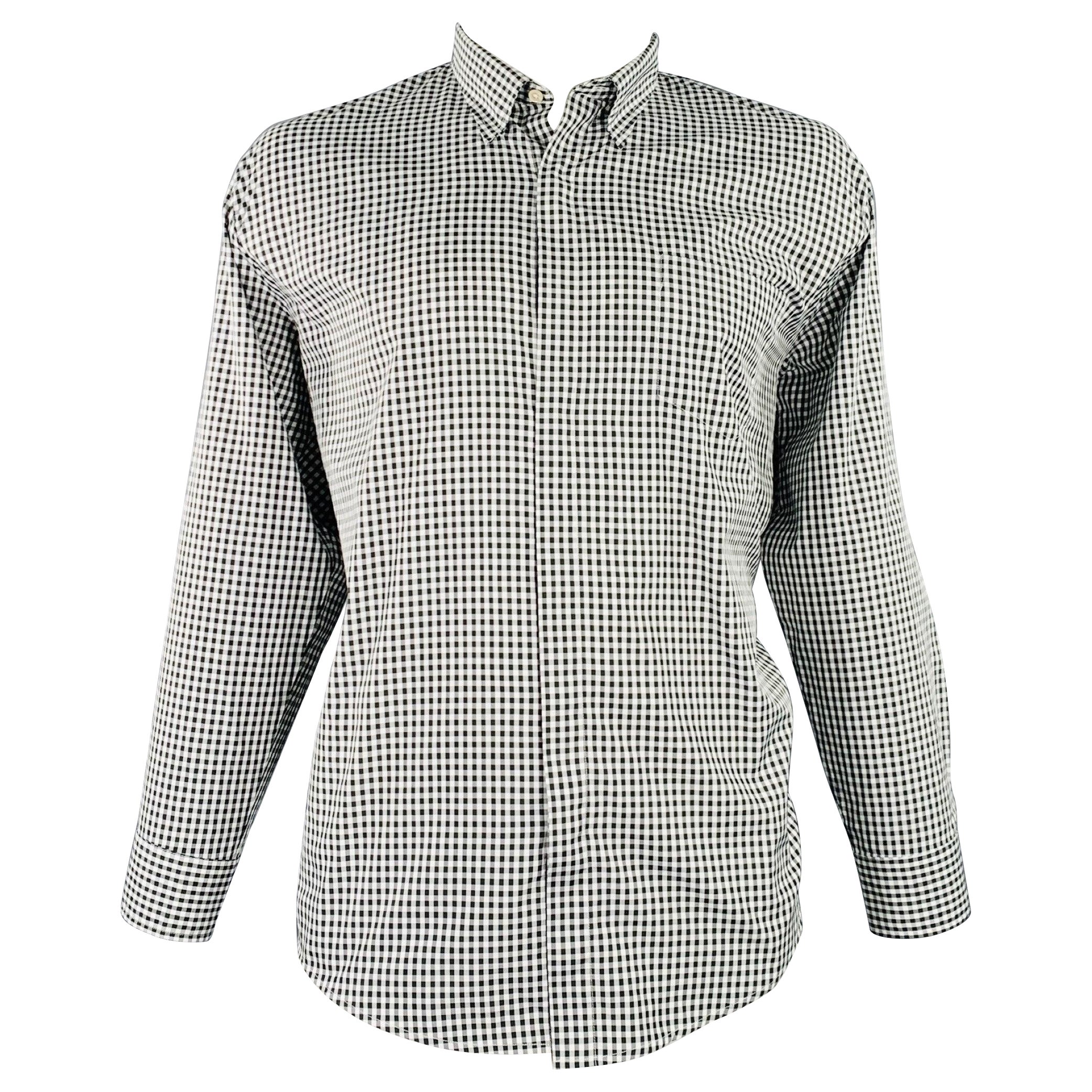 OUR LEGACY Size 44 Black White Gingham Polyester One Pocket Long Sleeve Shirt For Sale