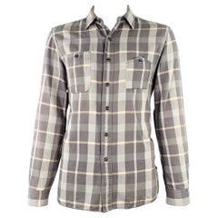 RRL by RALPH LAUREN Talla L Camisa de manga larga de algodón gris beige a cuadros con 2 bolsillos