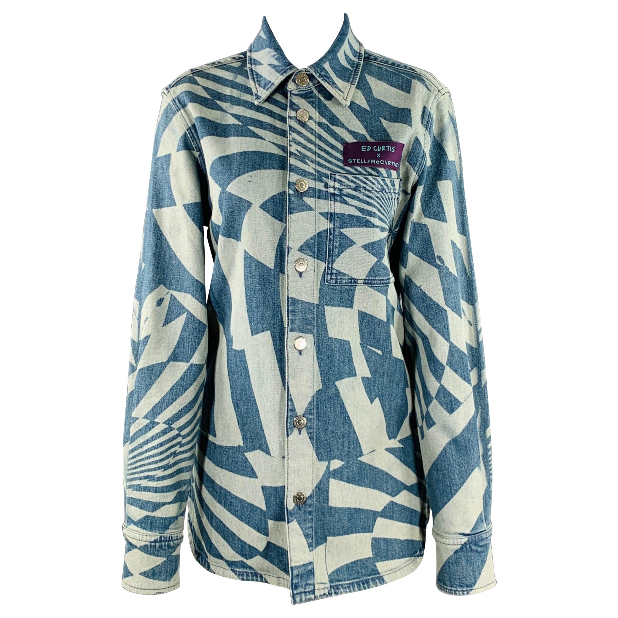 STELLA McCARTNEY Size XXS Blue Light Blue Cotton Optical Jacket For Sale