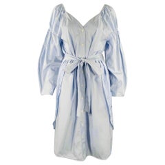 STELLA McCARTNEY Size 8 Blue White Cotton Stripe Belted Shirt Dress