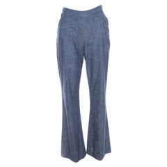 Oscar de la Renta Blue Cotton High Waisted Wide Leg Trousers M