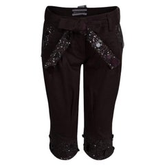 Monnalisa Dark Brown Sequin Embellished Belted Cotton Pants 8 Yrs