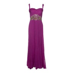 Notte By Marchesa Magenta - Robe grecque drapée en mousseline embellie S
