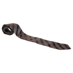 Lanvin Brown and Grey Diagonal Striped Silk Tie