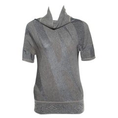 Gianfranco Ferre Metallic gemustertes Jacquard-Strickoberteil mit kurzen Ärmeln M