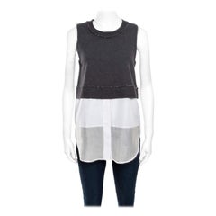10 Crosby Derek Lam Grey and White Knit Striped Layered Sleeveless Blouse S