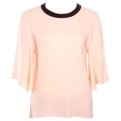 Roksanda Ilincic Peach Crepe Contrast Ribbed Neck Detail Flared Sleeve Top S