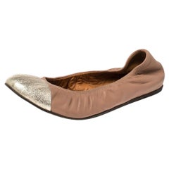 Lanvin Nude/Silver Leather Scrunch Ballet Flats Size 37