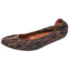 Lanvin Black/Brown Brocade Fabric Leopard Print Ballet Flats Size 39