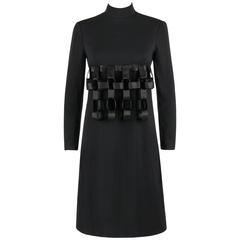 GEOFFREY BEENE c.1960's Black Wool Three Dimensional Ribbon Chain Cage Dress 1